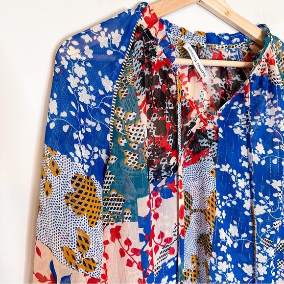 Collective Concepts Multicolor Color Block Floral Sheer Shirt - Picture 2 of 5